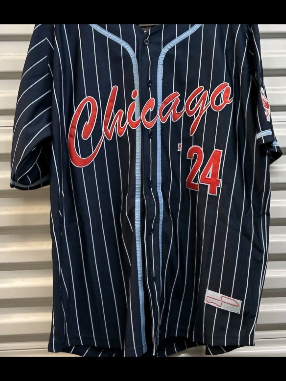 Nascar Chicago Pinstripe Baseball Jersey Black Red